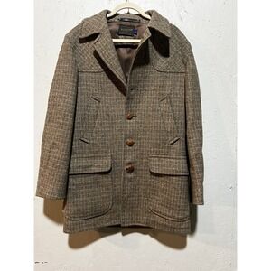 Vintage Pendleton Virgin Wool Tweed Checked Melange Overcoat Mens Size 40